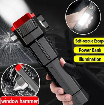 Rechargeable Tactical LED Flashlight & Power Bank with Safety Hammer