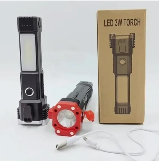 Rechargeable Tactical LED Flashlight & Power Bank with Safety Hammer